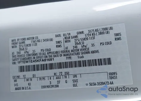 2019 Ford F-150 King Ranch из США, поврежденный, VIN 1FTEW1E45KFA81681